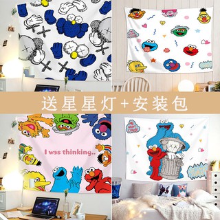 Thảm vải treo tường trang trí nội thất in họa tiết nhân vật hoạt hình sesame street kaws dễ thương