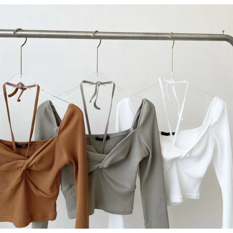 Áo tay dài xoắn ngực ba màu