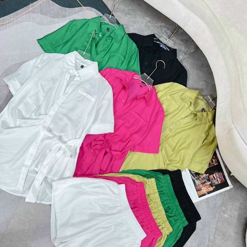 Set bộ đũi trắng sơ mi buộc eo