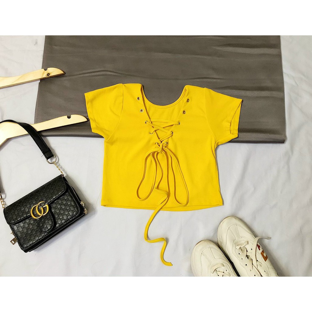 Áo kiêu croptop ôm body cổ V đan dây cực xinh , chất thun bozip mềm mịn