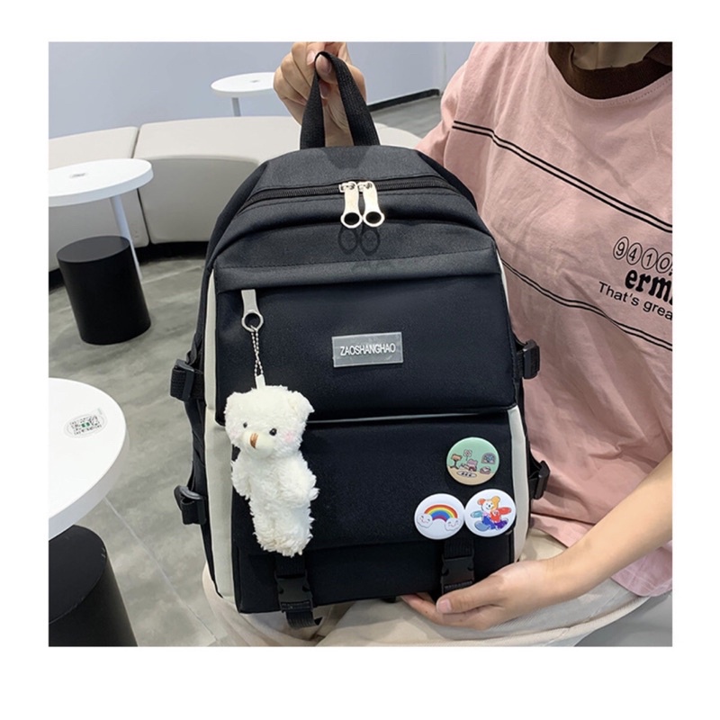 4 món BALO  ULZZANG 2 LỚP CHỐNG NƯỚC THỜI TRANG ĐI HỌC ĐI CHƠI DẼ THƯƠNG - Cặp xách dễ thương BL055 ulzzang