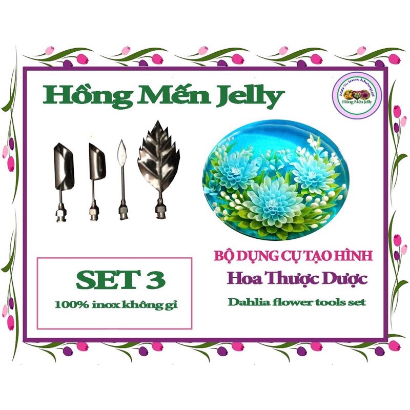 Bộ Dụng cụ làm thạch 3D thiết kế Theo các Mẫu Hoa như thật gồm 4Kim
