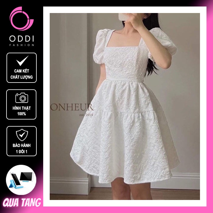 Đầm nữ Váy Xòe Tiểu Thư Dáng Babydoll Tay Phồng Cổ Vuông Hở Lưng Chất Liệu Gấm Xốp Cao Cấp ODDI FASH