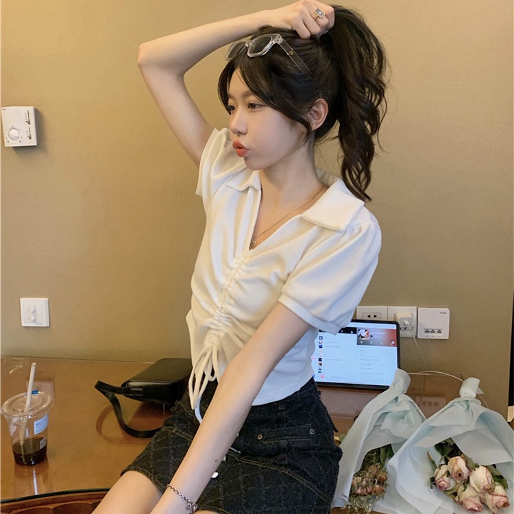 Áo croptop Ngắn Tay Cổ Chữ V Thiết Kế Mới Thời Trang Mùa Hè Dành Cho Nữ