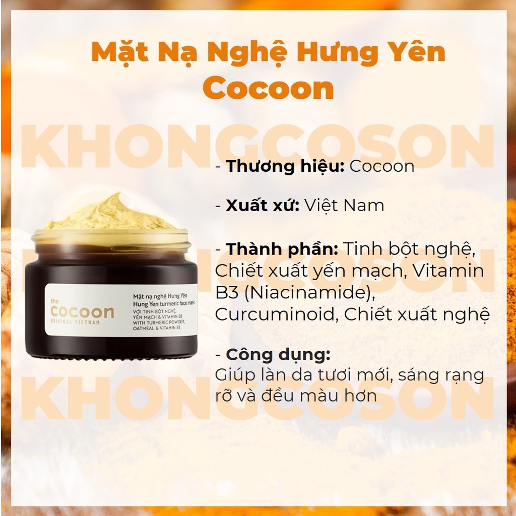 Mặt Nạ Nghệ Hưng Yên Cocoon Giảm Thâm Đều Màu Da Turmeric Face Mask 30-100ml - Khongcoson