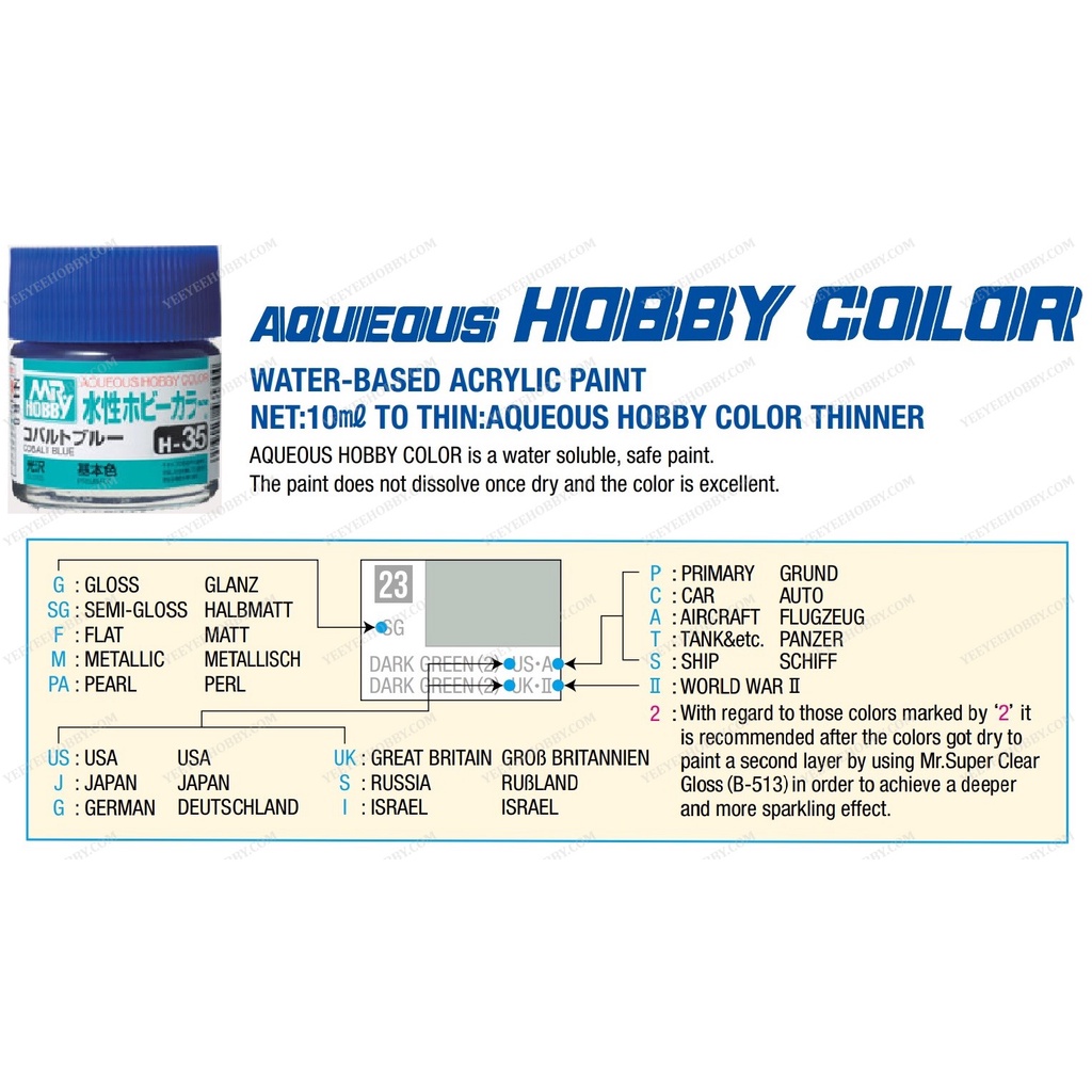 SƠN MÔ HÌNH MR. HOBBY - AQUEOUS HOBBY COLOR (H81~H96)