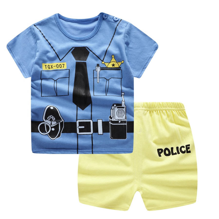 Bộ Đồng Phục Cảnh Sát 2 Món Áo Thun + Quần Short Cho Bé Trai