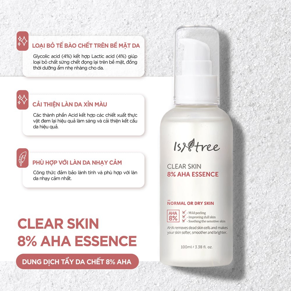 [Mã FMCGMALL giảm 8% đơn từ 250K] Dung Dịch Tẩy Tế Bào Isntree Clear Skin 8% AHA Essence 100ml