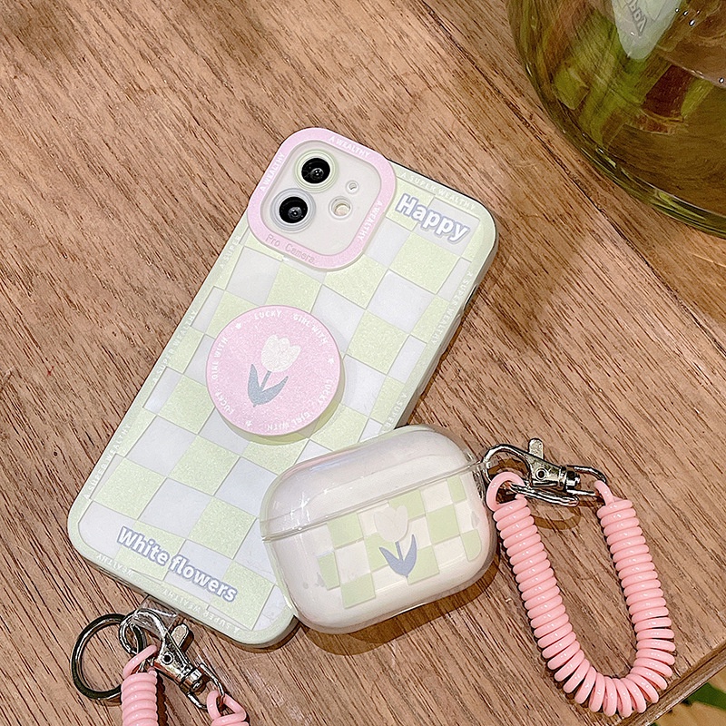 Ốp lưng iphone ốp Điện Thoại Màu Xanh Lá Họa Tiết Sọc Caro Kèm Dây Đeo Cho iPhone 14 13 12 11 PROMAX XS XR XSMAX SE2020