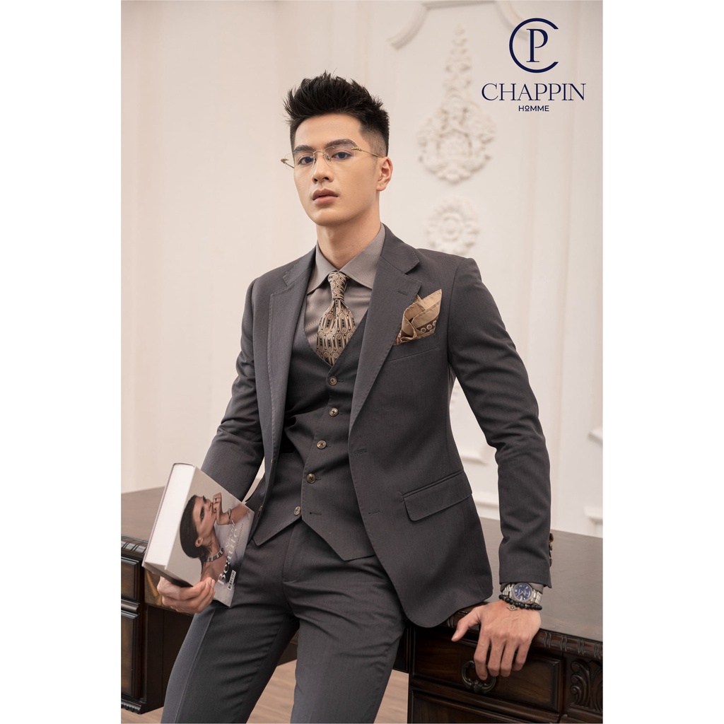 Bộ Vest Comlê màu xám 2 cúc from dáng lịch sự, lịch lãm, sang trọng