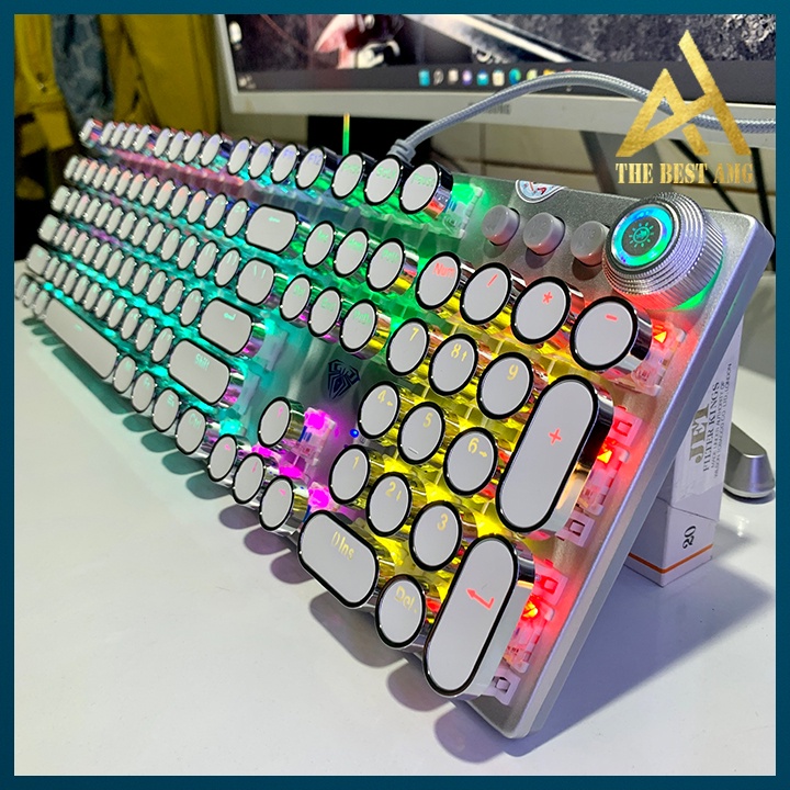 Bàn Phím Cơ Gaming Xuyên Led RGB AULA F2088 Màu Trắng Nút Tròn Bàn Phím Máy Tính Laptop Chơi Game Có Dây