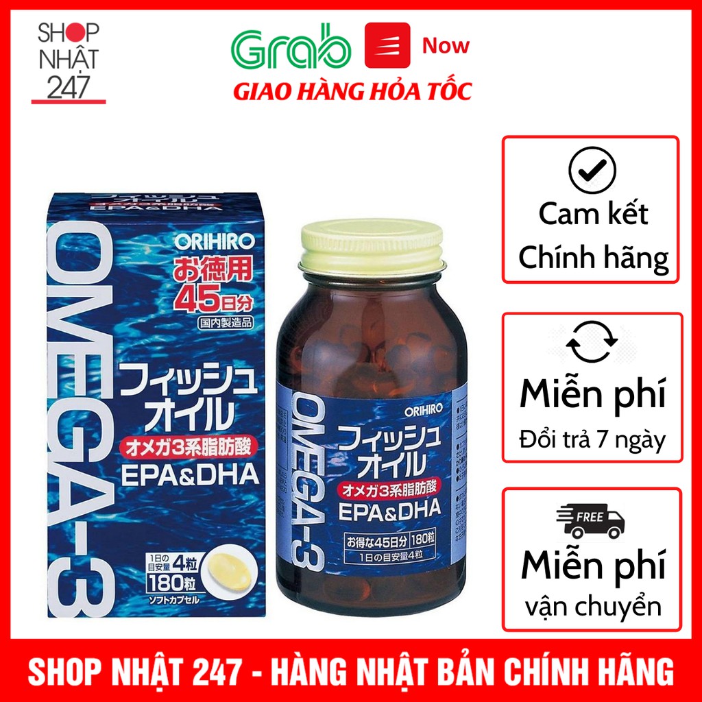 Dầu cá Omega 3 Orihiro fish oil, Omega 3 EPA & DHA Orihiro 180 viên Nhật Bản