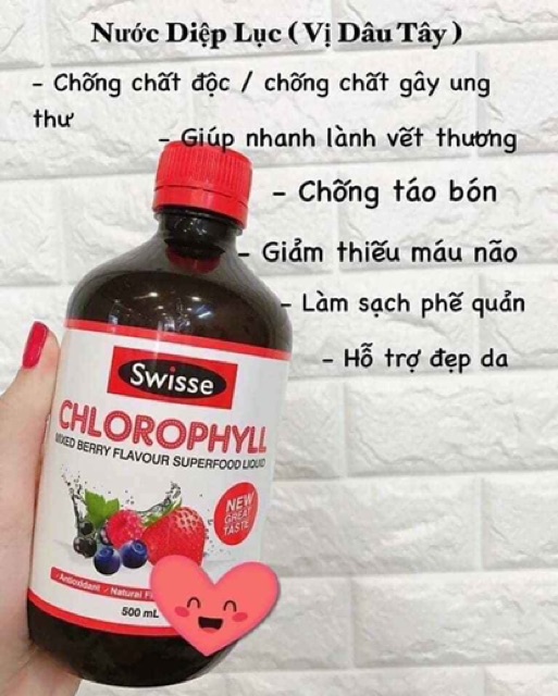 Nước diệp lục vị dâu tây Swisse Chlorophyll Mixed Berry 500ml của Úc