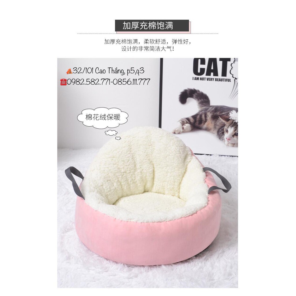 Nệm tròn kèm quai xách cho chó mèo thú cưng, pet yêu