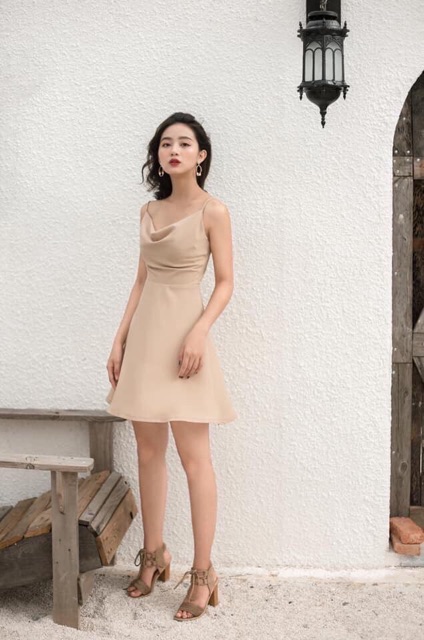 Váy nude 2s xoè cổ đổ kt ( KÈM ẢNH THẬT)