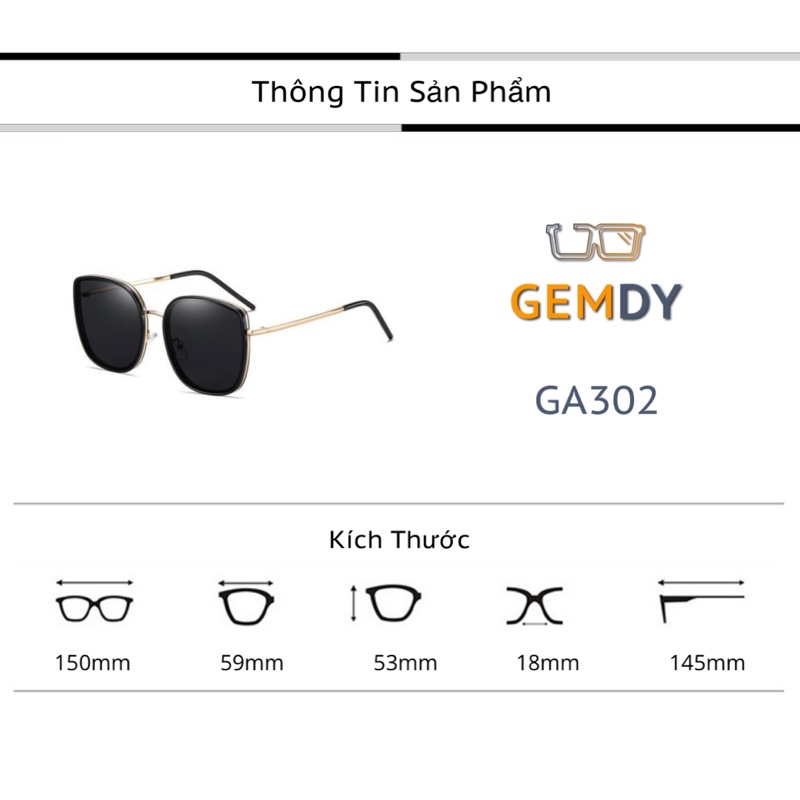 Kính râm thời trang nữ Douyin, kính mát thời gọng to phiên bản Hàn Quốc GA302 | GemDy