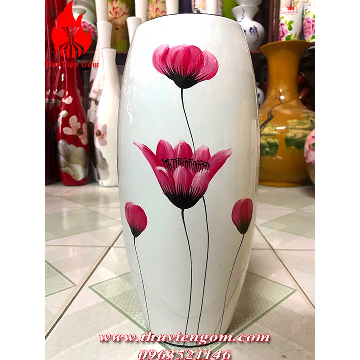 Lọ hoa sơn mài vẽ hoa đồng tiền - Lọ hoa dáng bom Bát Tràng