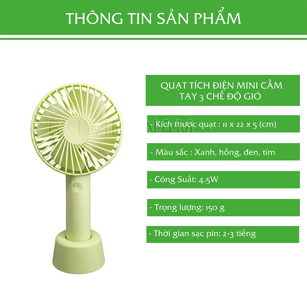 Quạt Cầm Tay Mini Pin Sạc 4 Cánh 3 Tốc Độ Gió Có Đế Để Bàn - Quạt Để Bàn Pin Sạc USB - QCT | BigBuy360 - bigbuy360.vn