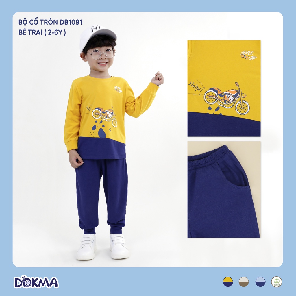 2-6Y Bộ cổ tròn dài tay bé trai Dokma DB1091