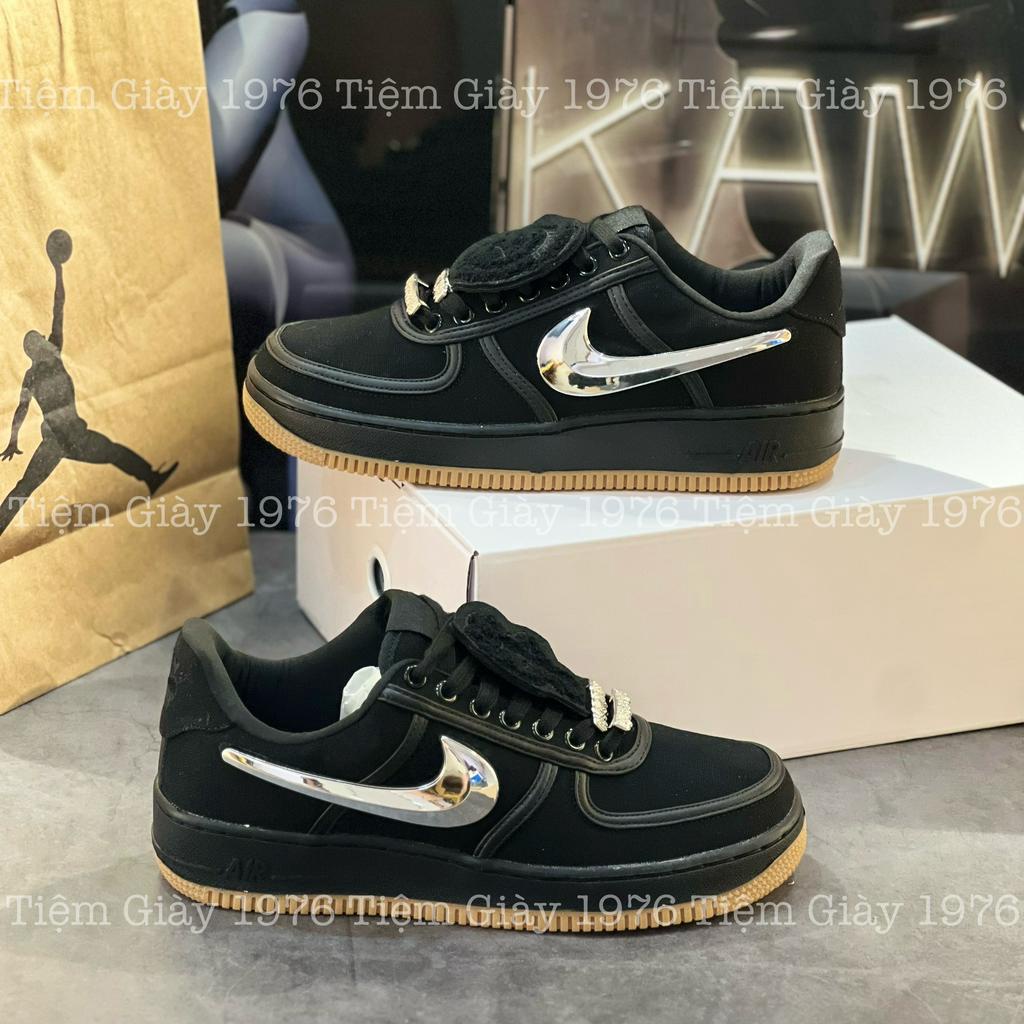 Giày Thể Thao Af1 Low Traviscot Black Nikee Travis Full Đen Đế Vàng Móc Sắt Tháo Rời Tặng Tất