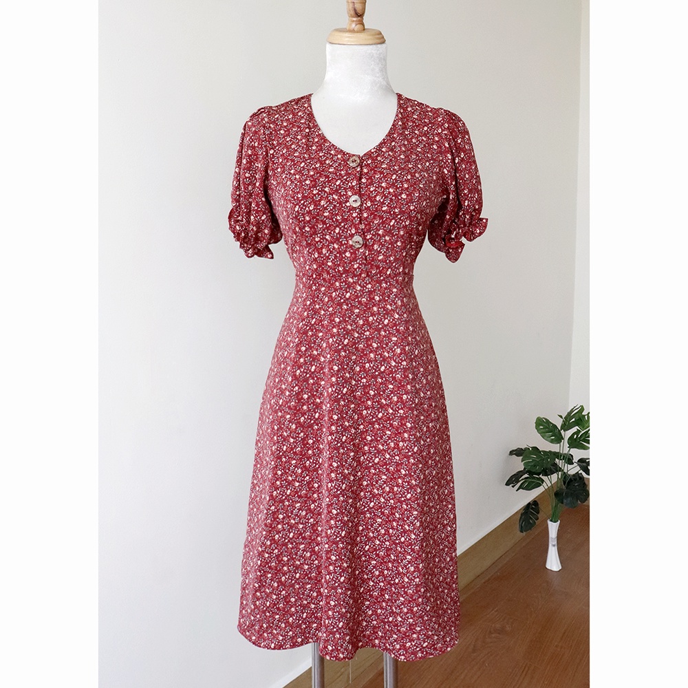 Đầm váy nữ hoa nhí tay phồng nhẹ nhàng đơn giản RD011 | BigBuy360 - bigbuy360.vn