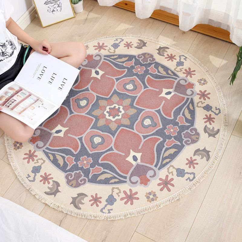 Thảm Trải Sàn Hình Tròn Phối Núm Tua Phong Cách Bohemian
