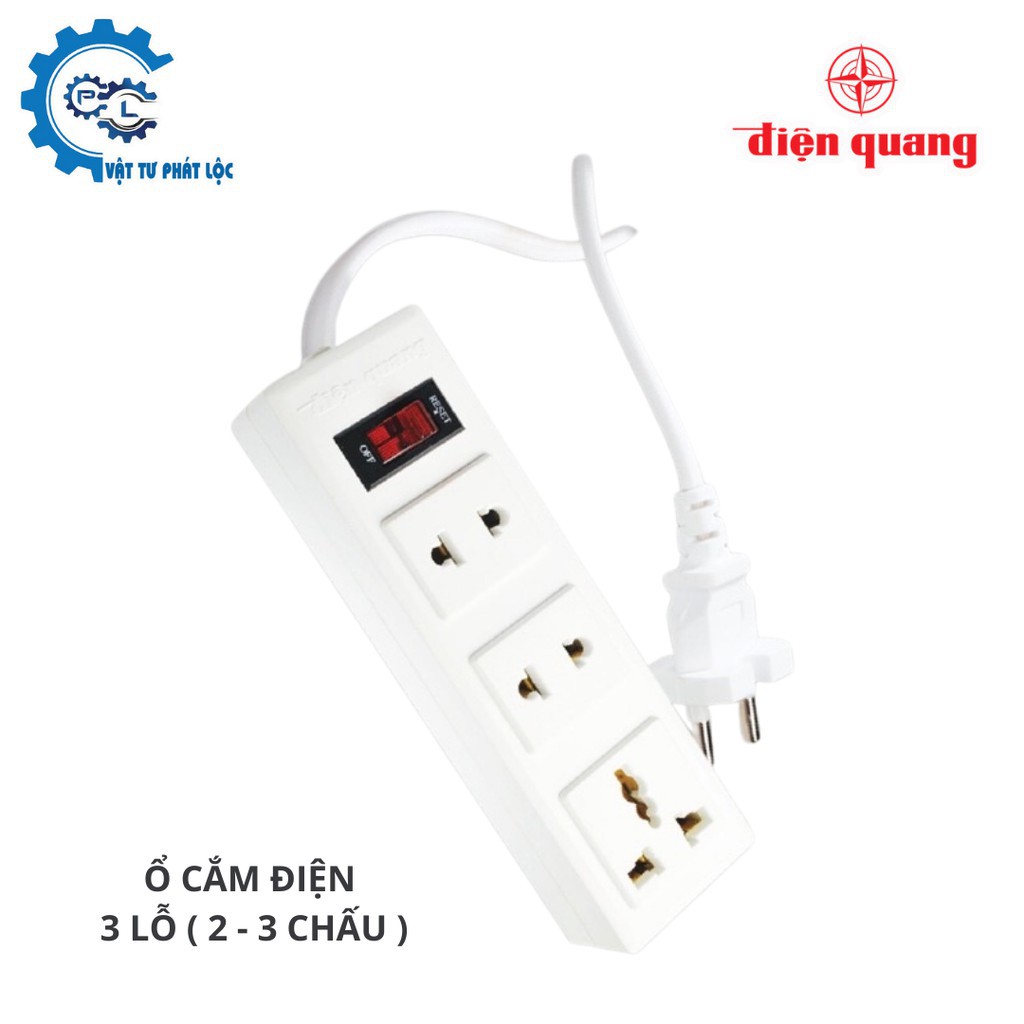 Ổ cắm Điện quang 3 lỗ (2-3 chấu),1 công tắc, dây 5m