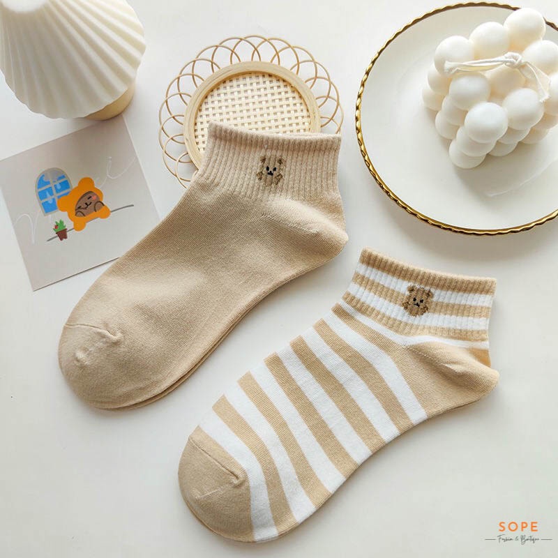 Tất cổ ngắn, set tất vớ nữ nam chất liệu vải Hàn chống trơn trượt và hôi chân - Sope Shop
