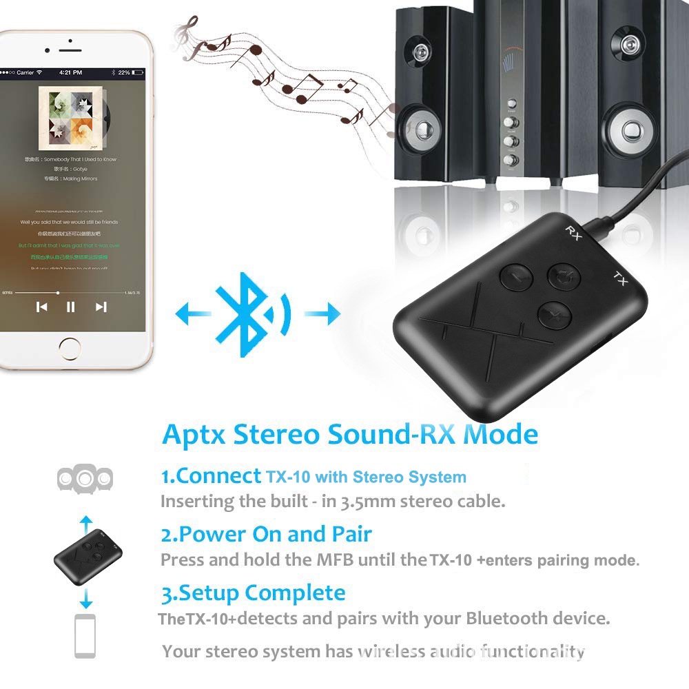 Bộ thu và phát Bluetooth không dây RX-TX-10 Bộ chuyển đổi và thu âm thanh Bluetooth 5.0 hai trong một