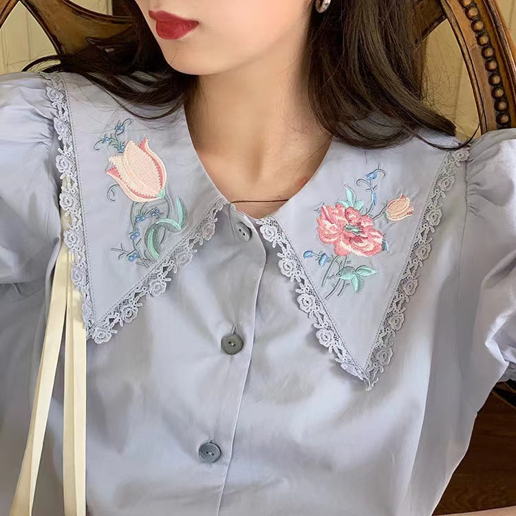 Hàng Mới Về Áo Sơ Mi Tay Ngắn Dáng Rộng Thêu Họa Tiết Phong Cách Hàn Quốc Thời Trang Cho Nữ Hàng Có Sẵn