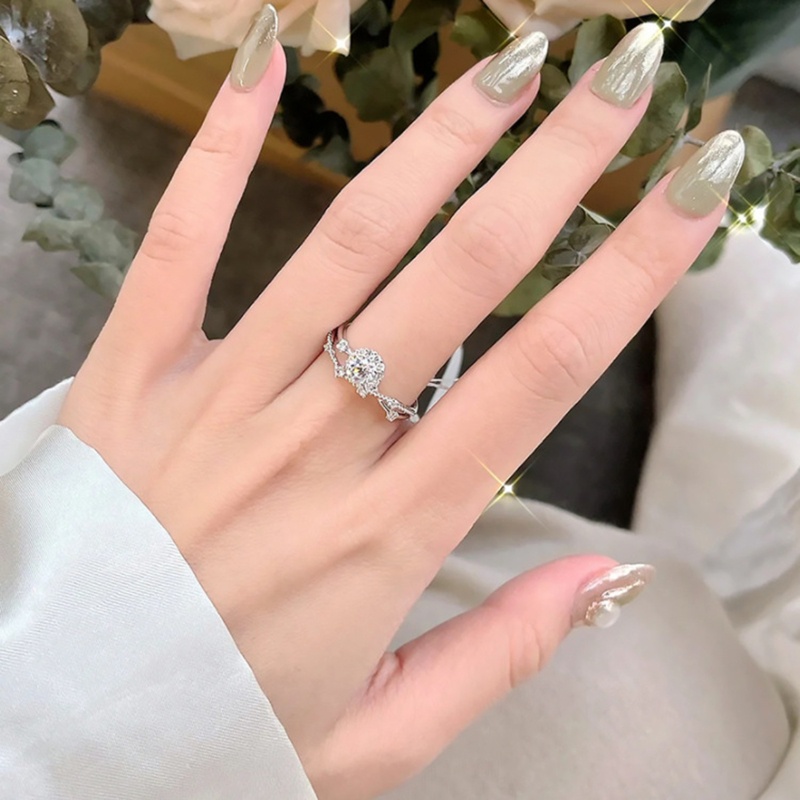 Nhẫn Cưới Bạc Đính Đá Kim Cương Moissanite Cho Nữ