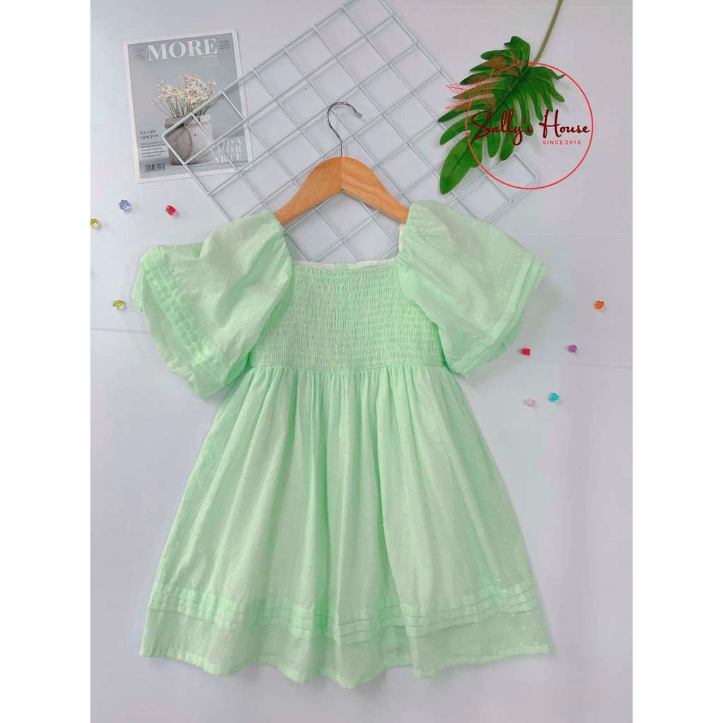 Đầm Xích móc xanh mint, vải boi hạt, tay phồng của Sally's house