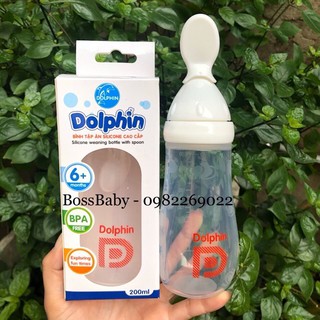 Bình tập ăn silicon thìa nhựa cao cấp Dolphin 200ml