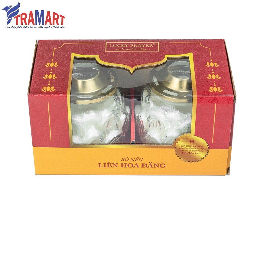 Bộ nến LIÊN HOA ĐĂNG - Hộp 2 hũ nến thơm hình hoa sen Lucky Prayer LUC6088 (Trắng)