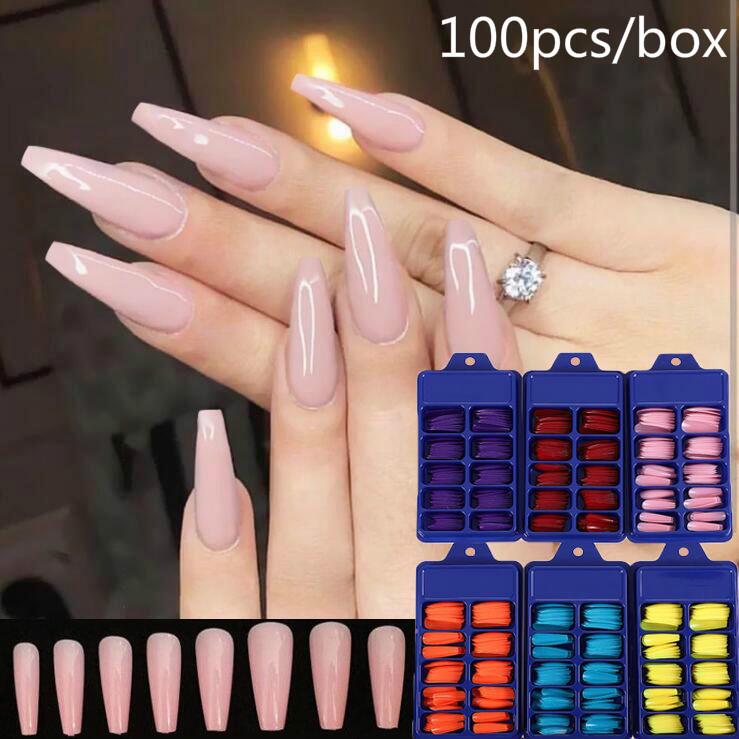 (Hàng Mới Về) Hộp 100 Móng Tay Giả Màu Sắc Ngọt Ngào Trang Trí Móng Nghệ Thuật