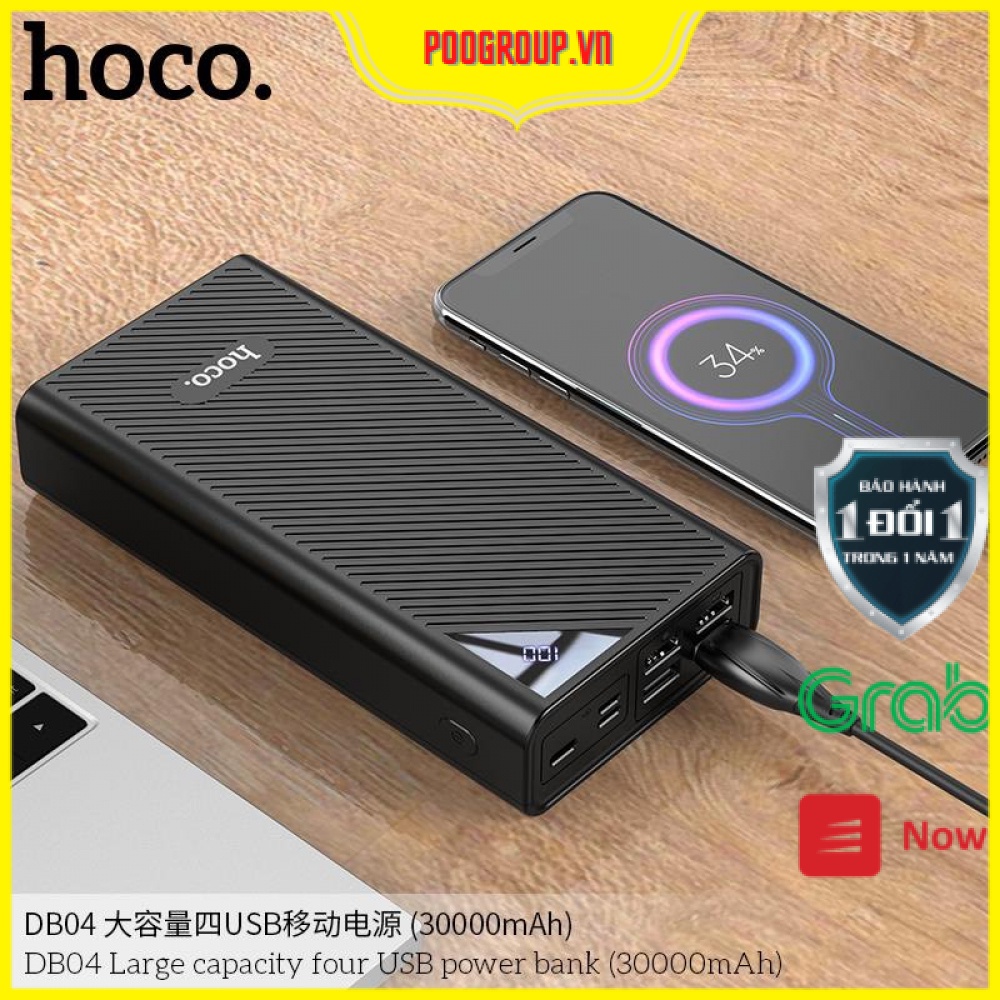 Pin sạc dự phòng chính hãng hoco DB04 30000mah cho iphone ipad samsung oppo xiaomi có Led Hiển Thị Phần Trăm Pin BH 12T