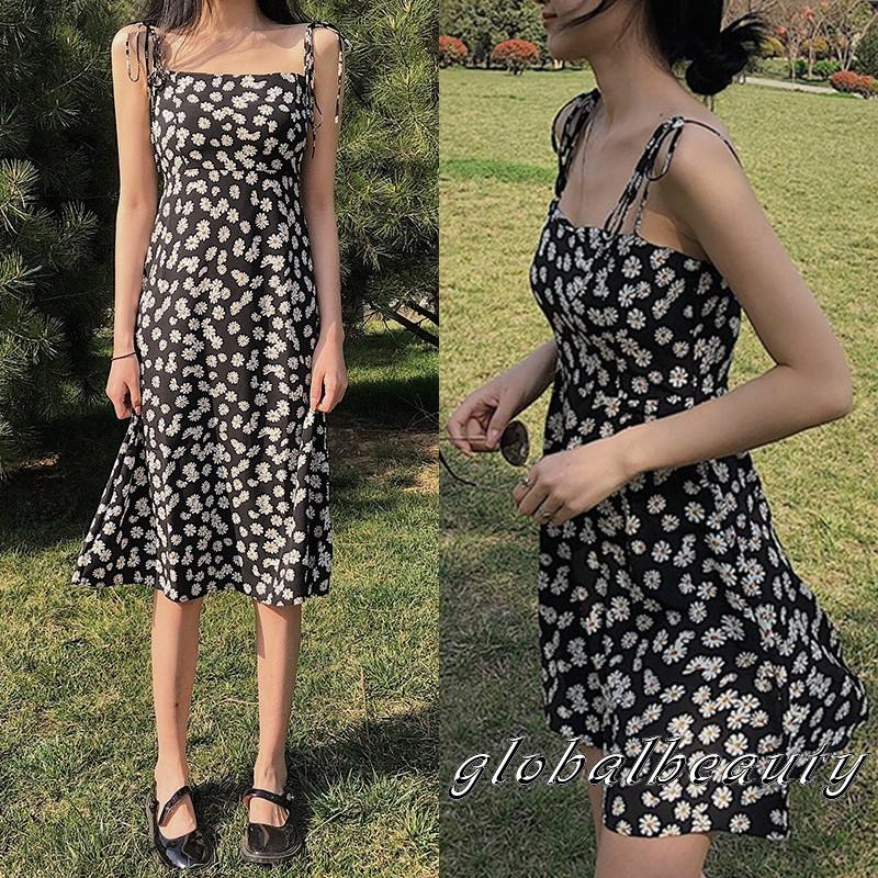 Đầm Chữ A Hai Dây Cổ Thuyền Họa Tiết Hoa Cúc Nhỏ Thời Trang Cho Nữ | BigBuy360 - bigbuy360.vn