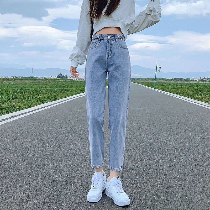 Quần Jean Dài Lưng Cao Dáng Ôm Màu Trơn Kiểu Retro Hàn Quốc Thời Trang Mùa Hè Cho Nữ