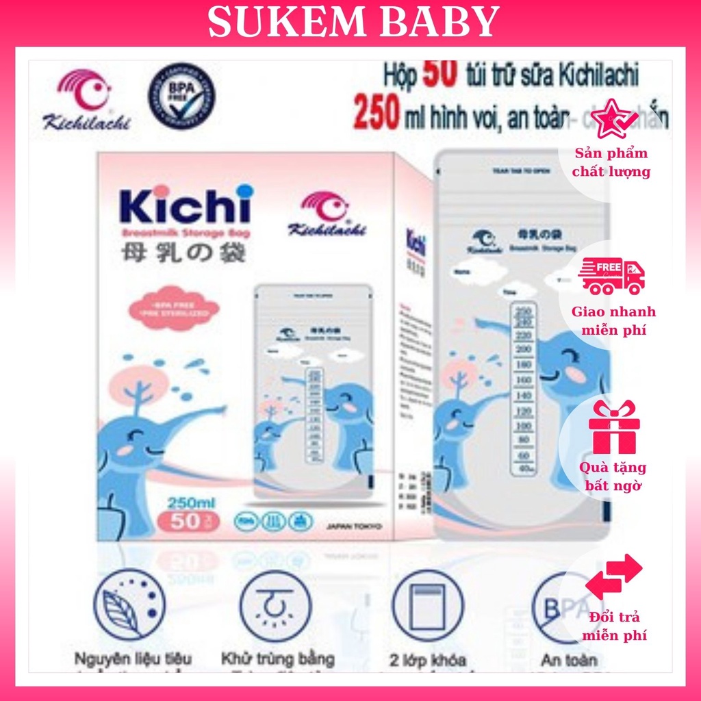 Túi trữ sữa Kichilachi 250ml chính hãng (Hộp 50 túi)
