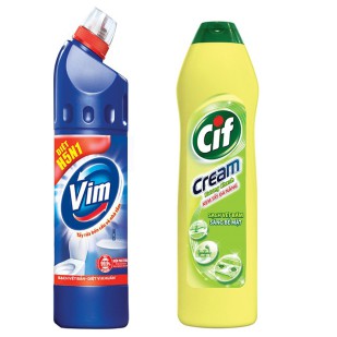 Combo 1 kem Cif tẩy đa năng 690g + 1 nước tẩy bồn cầu Vim 880ml