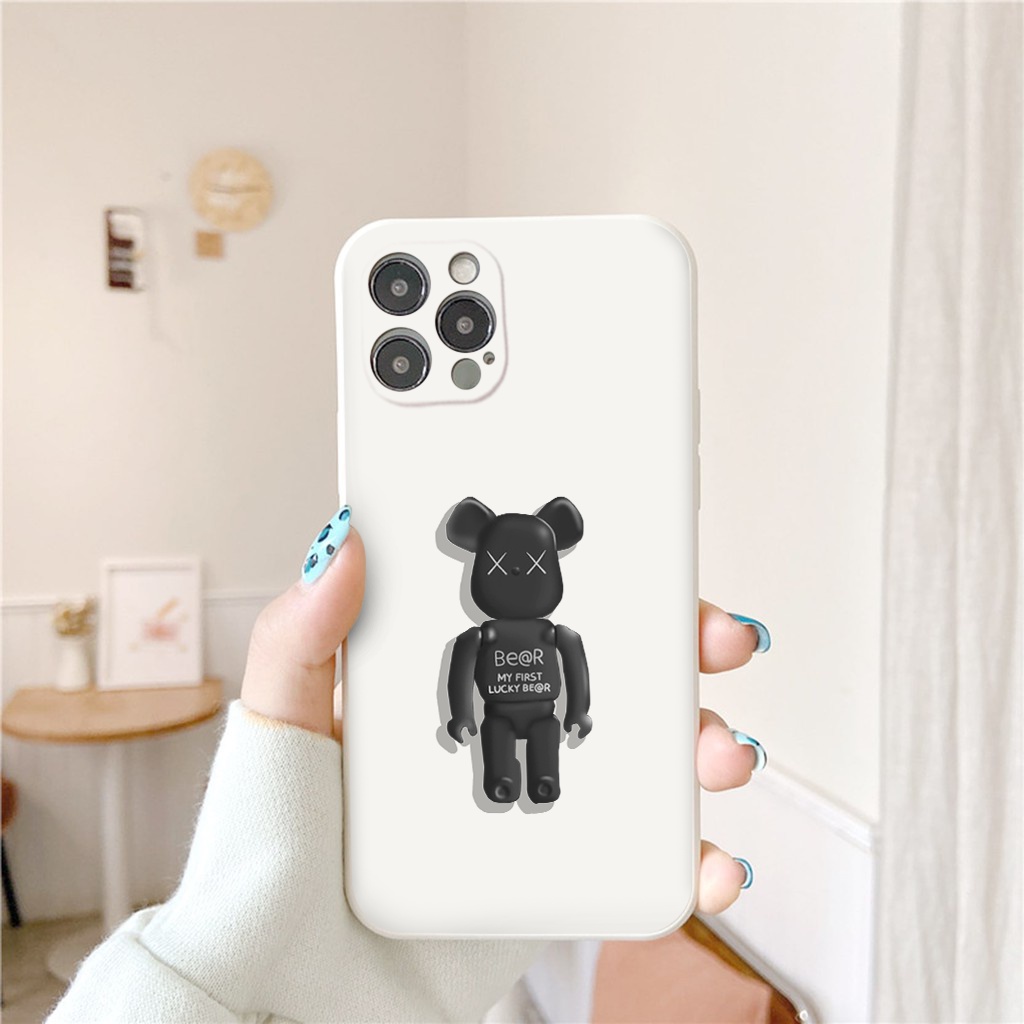 Ốp lưng IPHONE hình gấu Be@rbrick Kaws đen trắng Case For iPhone 13 Pro Max Iphone 12 11 X Xr Xs 7 8 SE vuông cạnh BVC