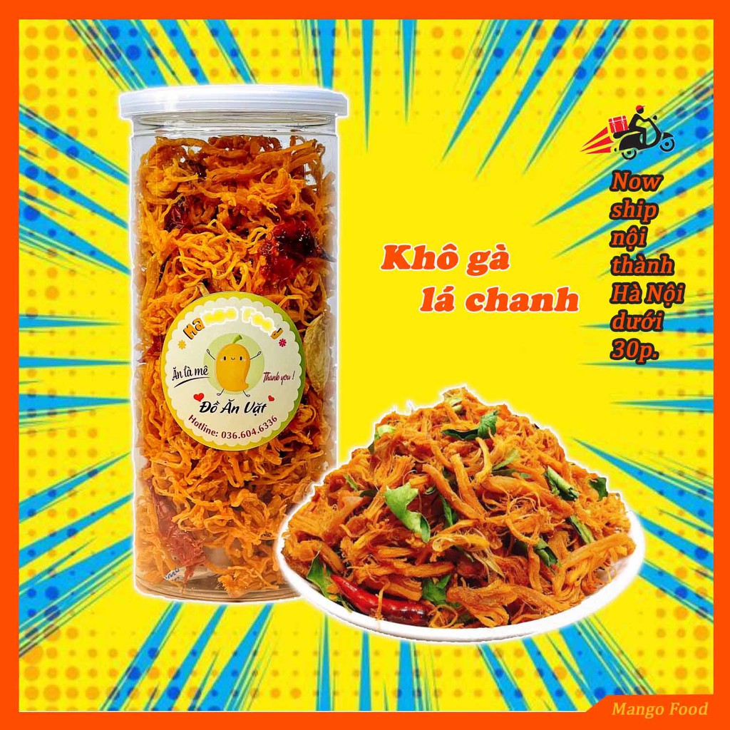 Khô Gà Lá Chanh, Đồ Ăn Vặt Mango Food Hà Nội, Khô Gà Đóng Hũ Pet 300g