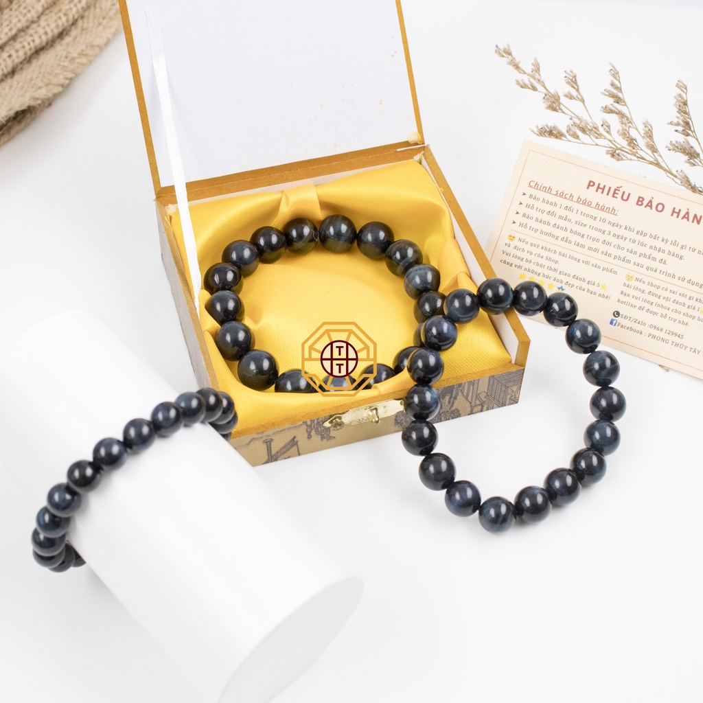 Vòng tay phong thủy Mắt Hổ Xanh Đen VIP [TẶNG HỘP GỖ CAO CẤP] may mắn vượng tài 8, 10, 12 li - Phong Thủy Tây Tạng