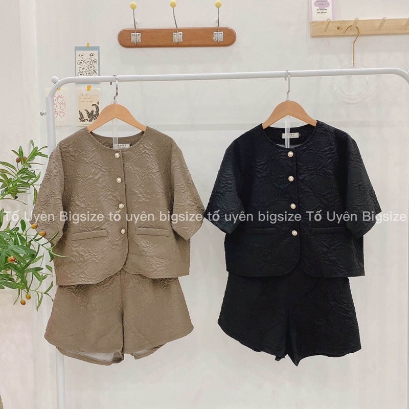 (T.U Bigsize 50-80kg) Set Bộ Xốp Hoa Khuy Ngọc 2 Màu Nâu Đen #68