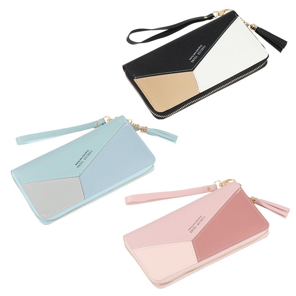Ví Da PU Dài Đựng Thẻ Có Khóa Kéo Phối Tua Rua Thời Trang