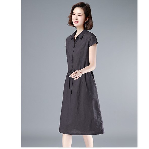 Đầm sơ mi dáng dài,suông tay ngắn chất vải đũi mềm mát phong cách ulzzang Hàn Quốc Da70