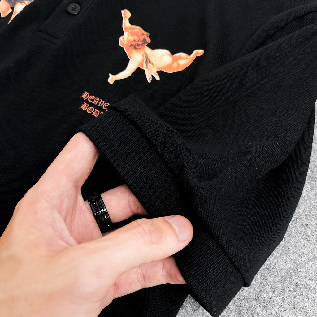 Áo Polo thiên thần đen , áo thun có cổ nam nữ unisex, MSW Town