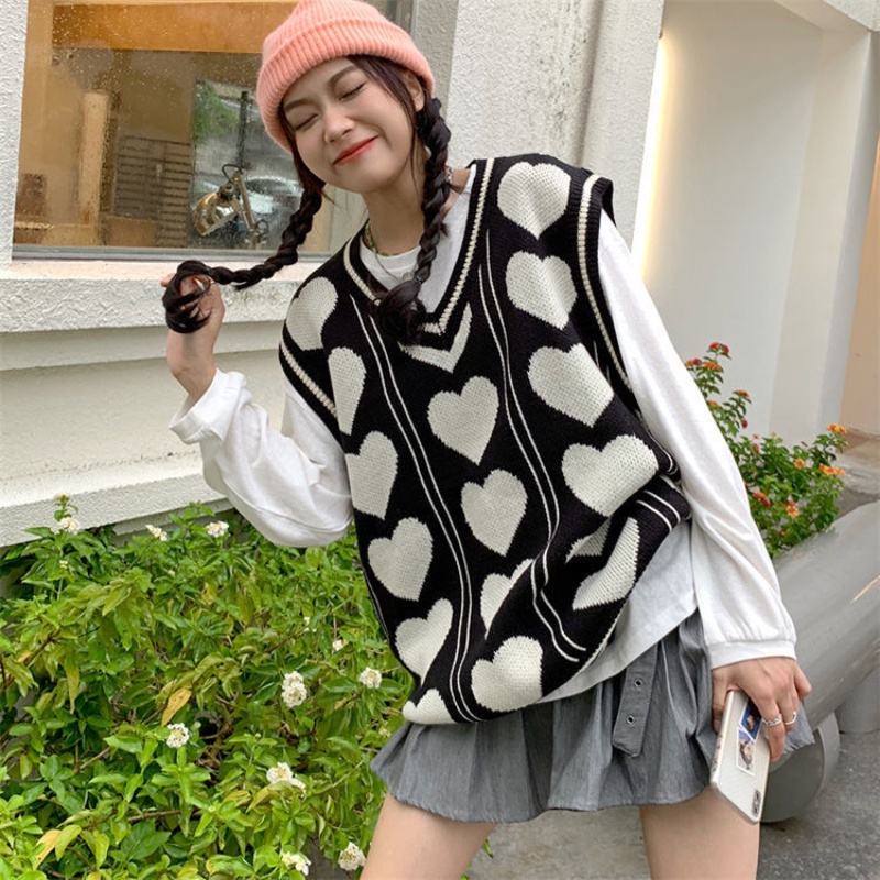 Áo sweater dệt kim Perty sát nách dáng rộng phong cách Hàn Quốc thời trang mùa thu cho nữ