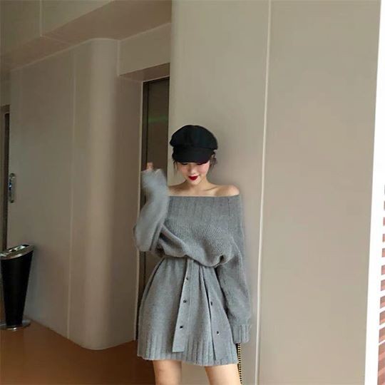 Váy len ghi trễ vai