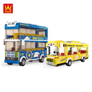 （CÓ SẴN）Đồ chơi lắp ráp mô hinh Wange 3970/3971 xe buýt màu vàng và xe buýt hai tầng kiểu mới